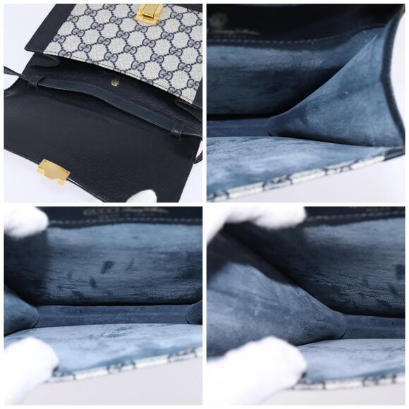 GUCCI GG Supreme Sherry Line Shoulder Bag PVC Navy Gold Red Auth BA5636 - Picture 16 of 16